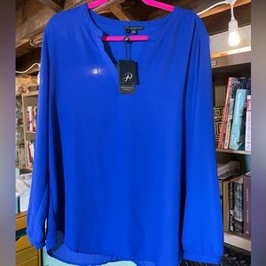 Adrianna Papell long sleeve colbalt blue top xl brand new with tags